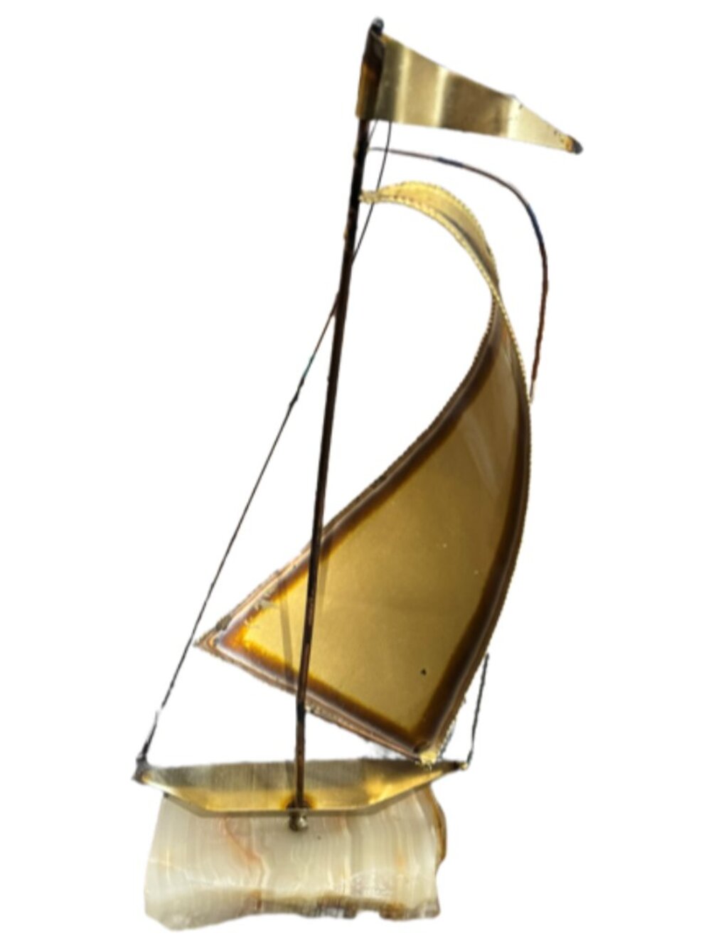 🌺Vintage Yosi Brass Sailboat Sculpture on Onyx Base - Signed🌸🌺